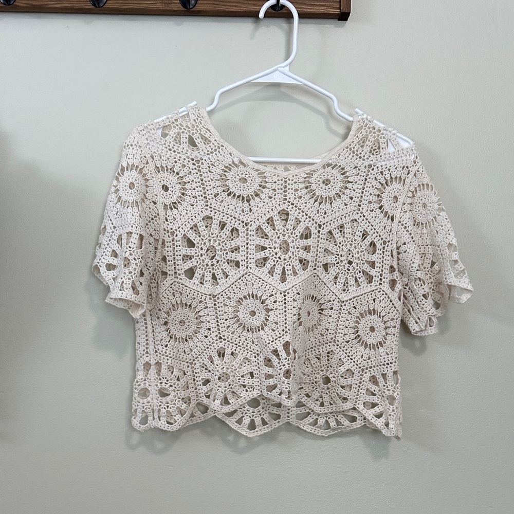 Cream Crochet Women Top